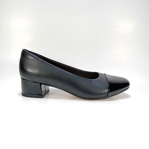 Clarks Marilyn Sara Womens 8.5 Black Leather Block Heel Pumps Slip On Shoes